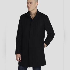 NWT Calvin Klein Black Slim Fit Stand Collar Wool Topcoat